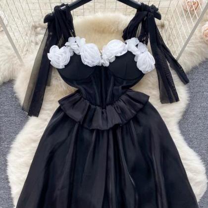 Court Style，little Black Dress, Floral Strapless..