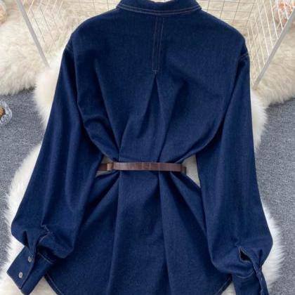 Fashionable Button Design Lapel Long-sleeved..