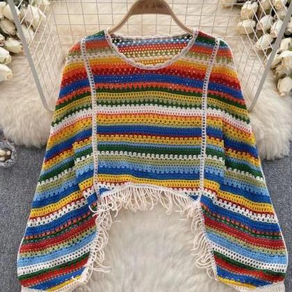 Lazy Holiday Style Color Knitted Hollow Tassel..