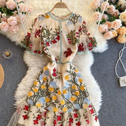Vintage, Court Style, Embroidered High-end Dress,..