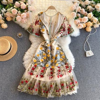 Vintage, Court Style, Embroidered High-end Dress,..