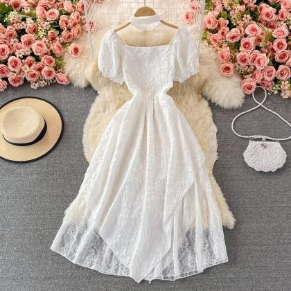 White Dress Jacquard Lace Dress Chic Party Dress