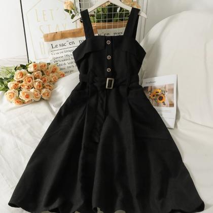 Bow-tie High-waisted Buttoned Mid-length Dress,..