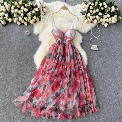 Floral Holiday Dress, Sexy Waist-cinching..