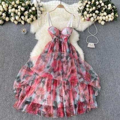 Floral Holiday Dress, Sexy Waist-cinching..