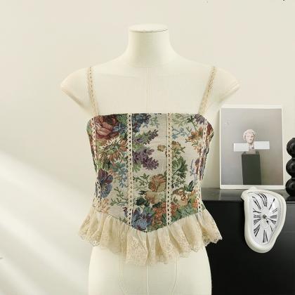 Vintage, Oil Painting Style Floral Camisole Tank..