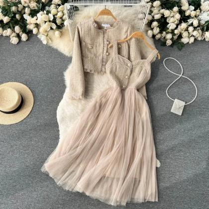 Beige Cotton Embroidered Two Piece Set With Pom Pom Accents And Fringed Maxi Skirt For Summer main image 0