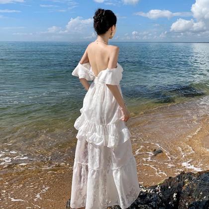 Pacific Beach Long Dress - Whitegreen main image 1