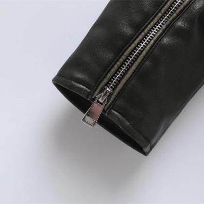 Vintage Faux Leather Moto Biker Jacket