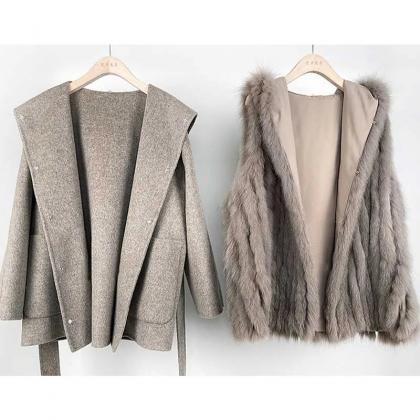Opulent Llama and Fox Fur Belted Coat main image 0