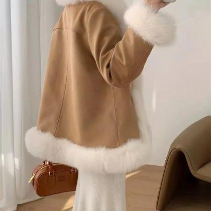 Mayle Faux Fur Trim Coat