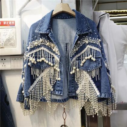 Audrey Pearled Embellished Denim Jacket main image 1