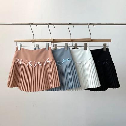 2-Bow Pleated Mini Skirt