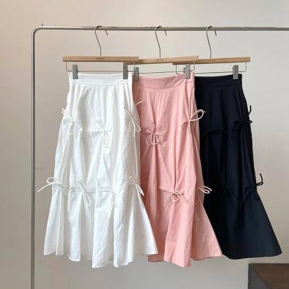 Tie Detail Midi Skirt