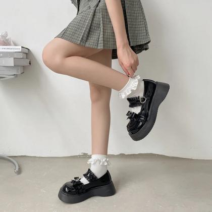 White Heart Bow Mary Jane Platform Shoes on Luulla