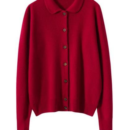 Cozy Red Button-up Cardigan With Soft Fabric on Luulla