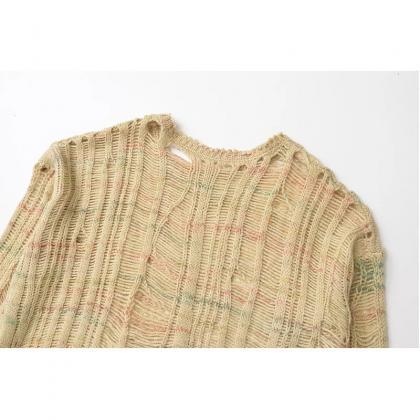 Beige & Brown Long Sleeve Knitted Sweater