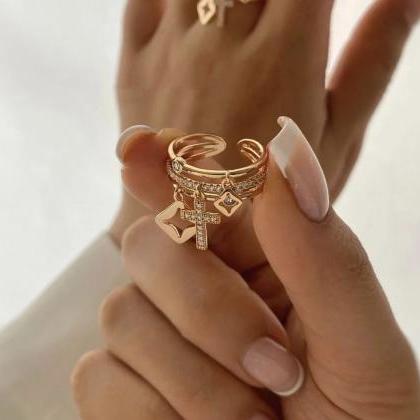 Adjustable Gold Rings With Dangle Charms Set on Luulla