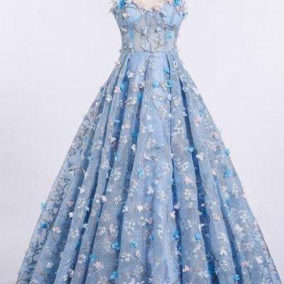Spaghetti straps evening dress luxury flower prom dress princess dress charming party dress with appliques,custom made