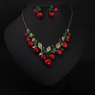 Cherry necklace earrings jewelry set, evening dress fashion lady exaggerated accessories, wholesale