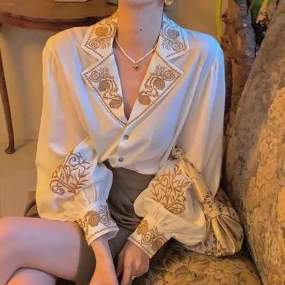 Vintage, silk shirt, spring and winter ,stylish long sleeves blouse, palace style lantern sleeve blouse