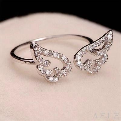Angel wings hollow micro ring set, wings set diamond ring tail