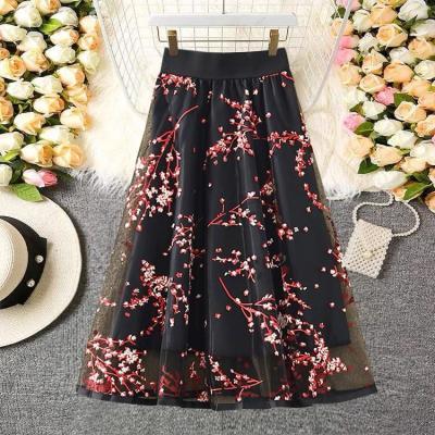 Mesh skirt, high-waisted print bouffant skirt with zipper, A-line skirt midi tulle skirt