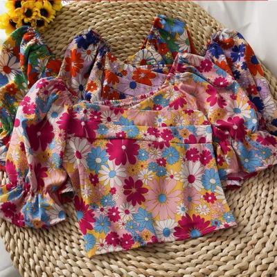 Off shoulder crop top, flared sleeves, new style, sweet, printed short T-shirt