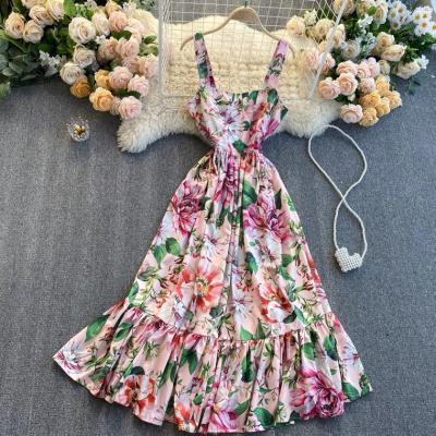 Seaside holiday dress, goddess dress, flounces big floral halter dress