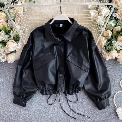 Vintage, baggy leather jacket, pocket trim biker jacket