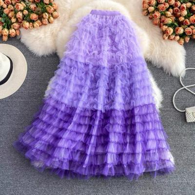 Fairy skirt pleated mesh skirt, versatile, long midi skirt, elastic waist, layer cake skirt, elegant skirt