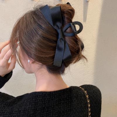 Elegant Black Ribbon Bow Hair Clips for Women Girls Vintage Large Solid Color Bowknot Shark Hair Claw