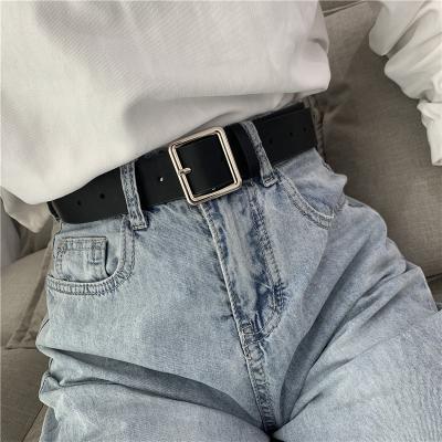 PU Leather Belt For Women Square Buckle Pin Buckle Jeans Black Belt Chic Luxury Brand Ladies Vintage Strap Female Waistband