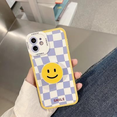 INS Korean Lattice Lovely Smile Bracket phone Case For iphone 7 6 8 Puls X XR XS 11 12 13 14 15 Pro Max Fashion Soft TPU Cover