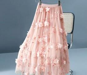 Luxury Lace Embroidered Tulle Skirt