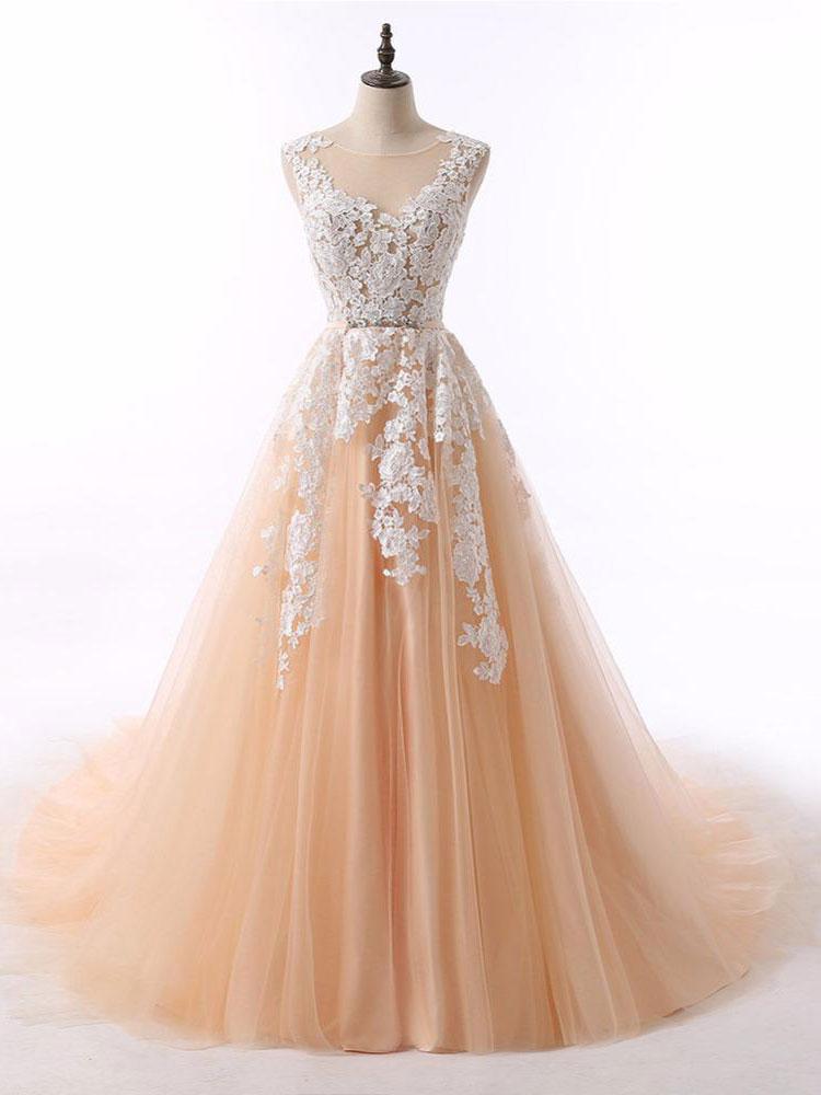 Cap Sleeve Wedding Dress,lace Prom Dress,long Tulle Prom Dress,custom Made