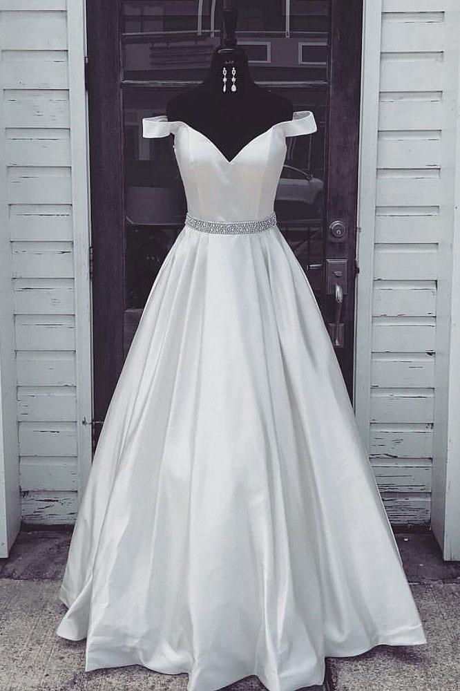 Simple Off The Shoulder White Evening Dress Formal Prom Dress Y8207 main image 1