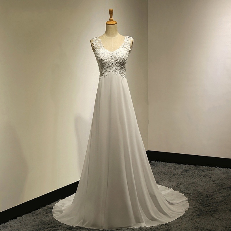 V-neck Wedding Dress Simple Bridal Dress Chiffon A-line Wedding Dress,custom Made