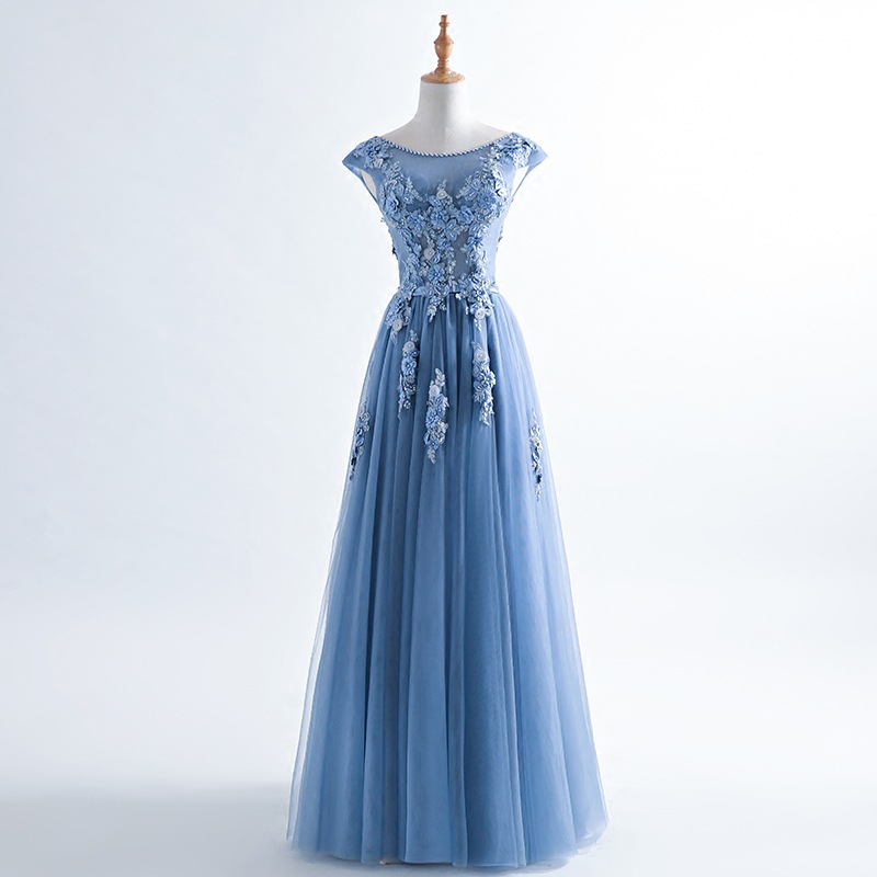 Cap Sleeves Prom Dress Elegant Blue Party Dress Formal Dress,custom Made