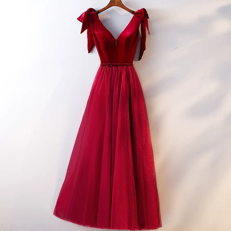 V-neck Evening Dress Red Prom Dress Charming Party Dress,custom Made