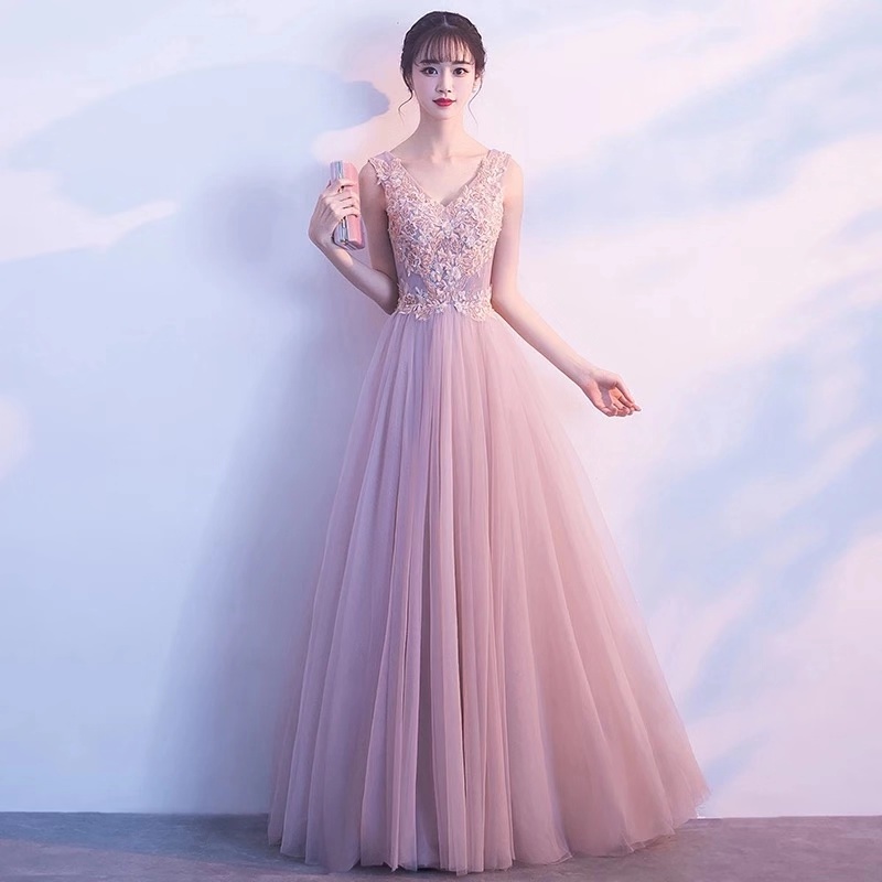 V-neck Evening Dress Elegant Party Dress Pink Prom Dress,custom Made