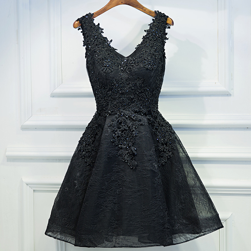 V-neck Homecoming Dress Black Tulle Mini Party Dress Cute Gradduatiion Dress,custom Made
