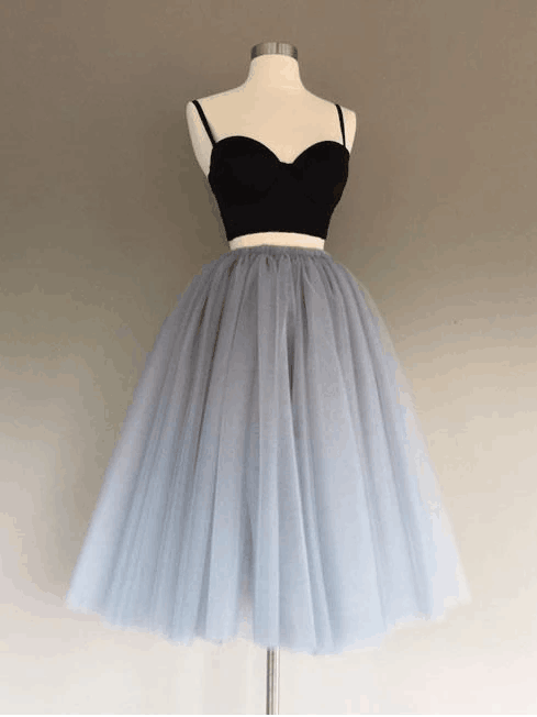 Two Piece Prom Dress Tulle Party Dress Spaghetti Straps Short Dress,custom Made