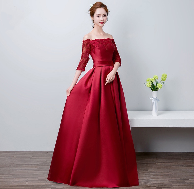 Half Sleeves Prom Dress Red Party Dress Off Shoulder Evening Dress Charming Dress,custom Made