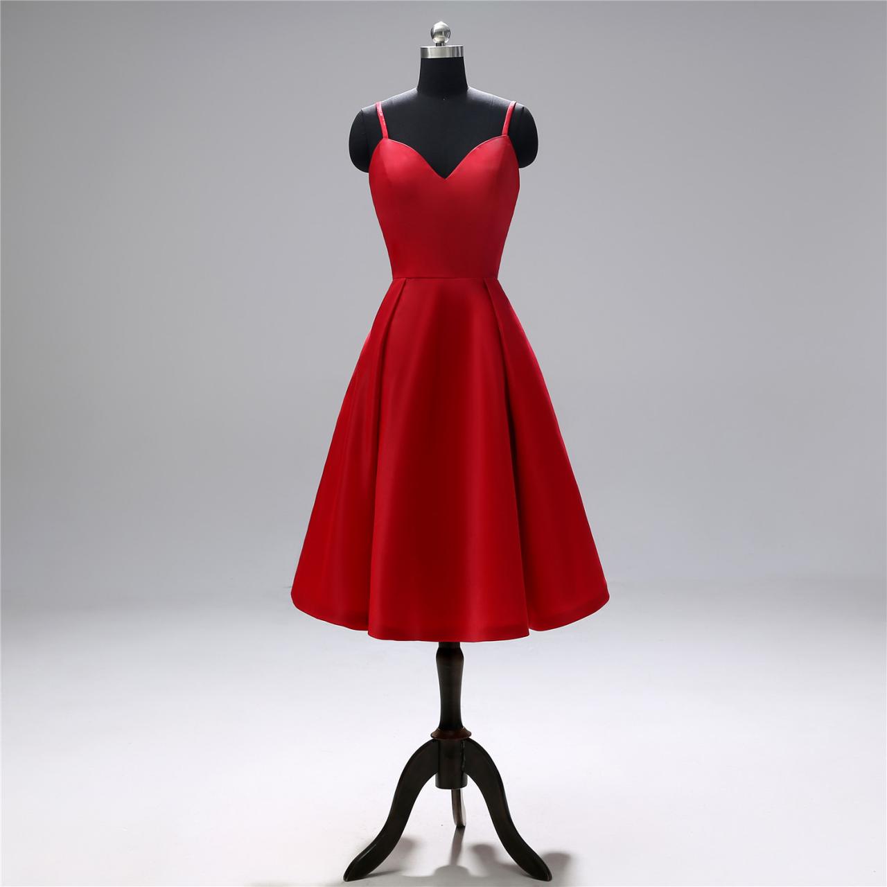 Spaghetti Straps Homecoming Dress Little Red Prom Dress Satin Mini Dress,custom Made