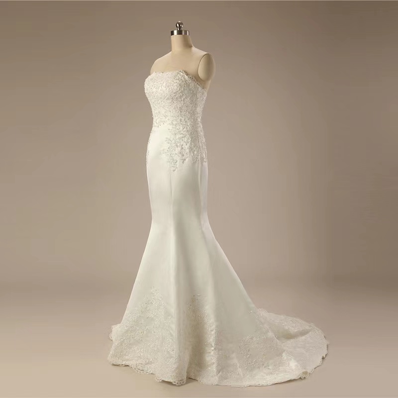 Strapless Wedding Dress White Satin Bridal Dress Mermaid Wedding Dress,custom Made