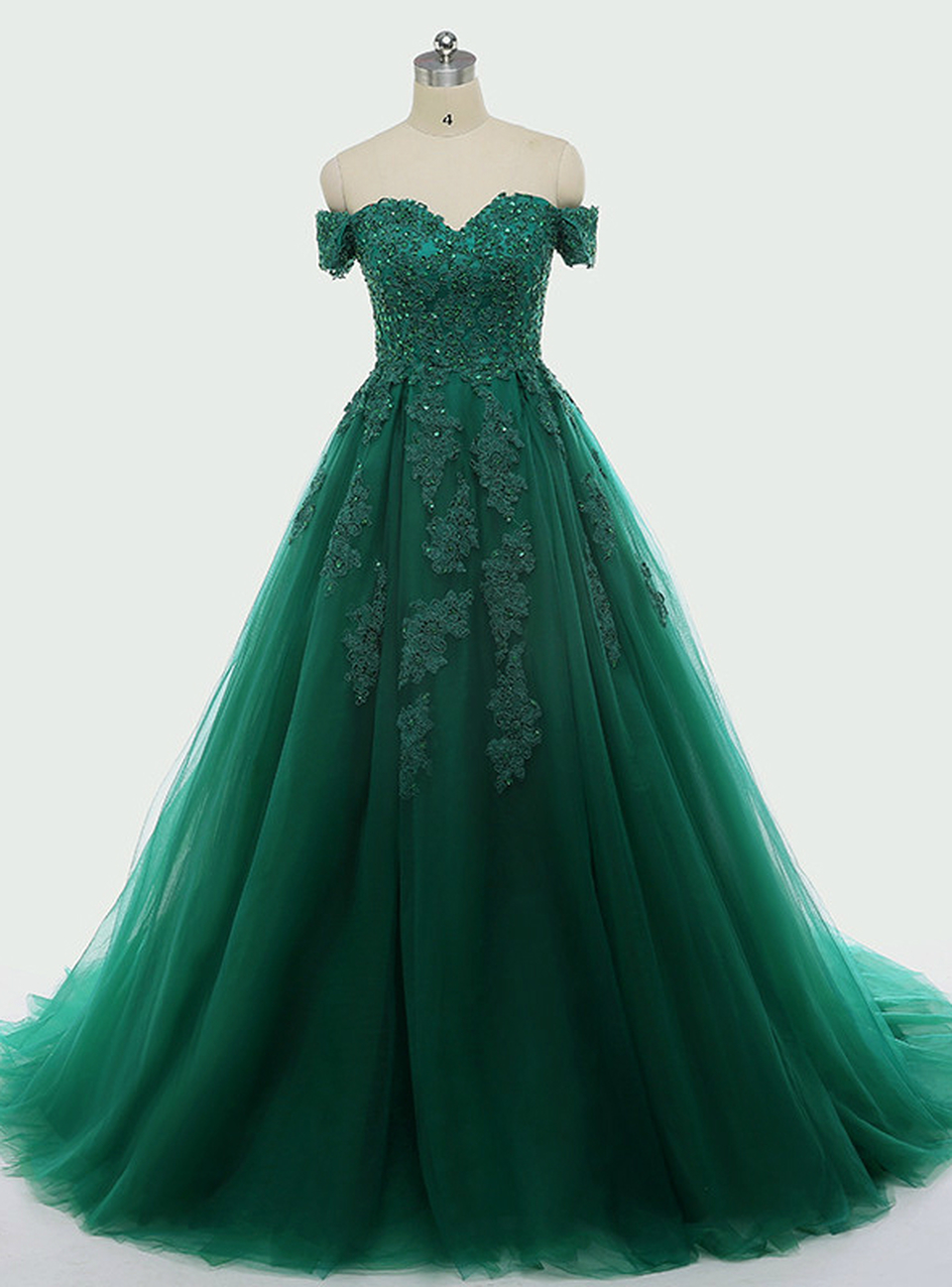 Green Prom Dress Off Shoulder Party Dress Tulle Evening Dress,custom Made