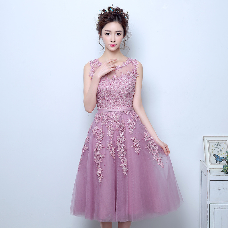 Beaded/beading Lilac Party Homecoming Dresses Luxurious Short Round Sleeveless Zipper Dresses,custom Made