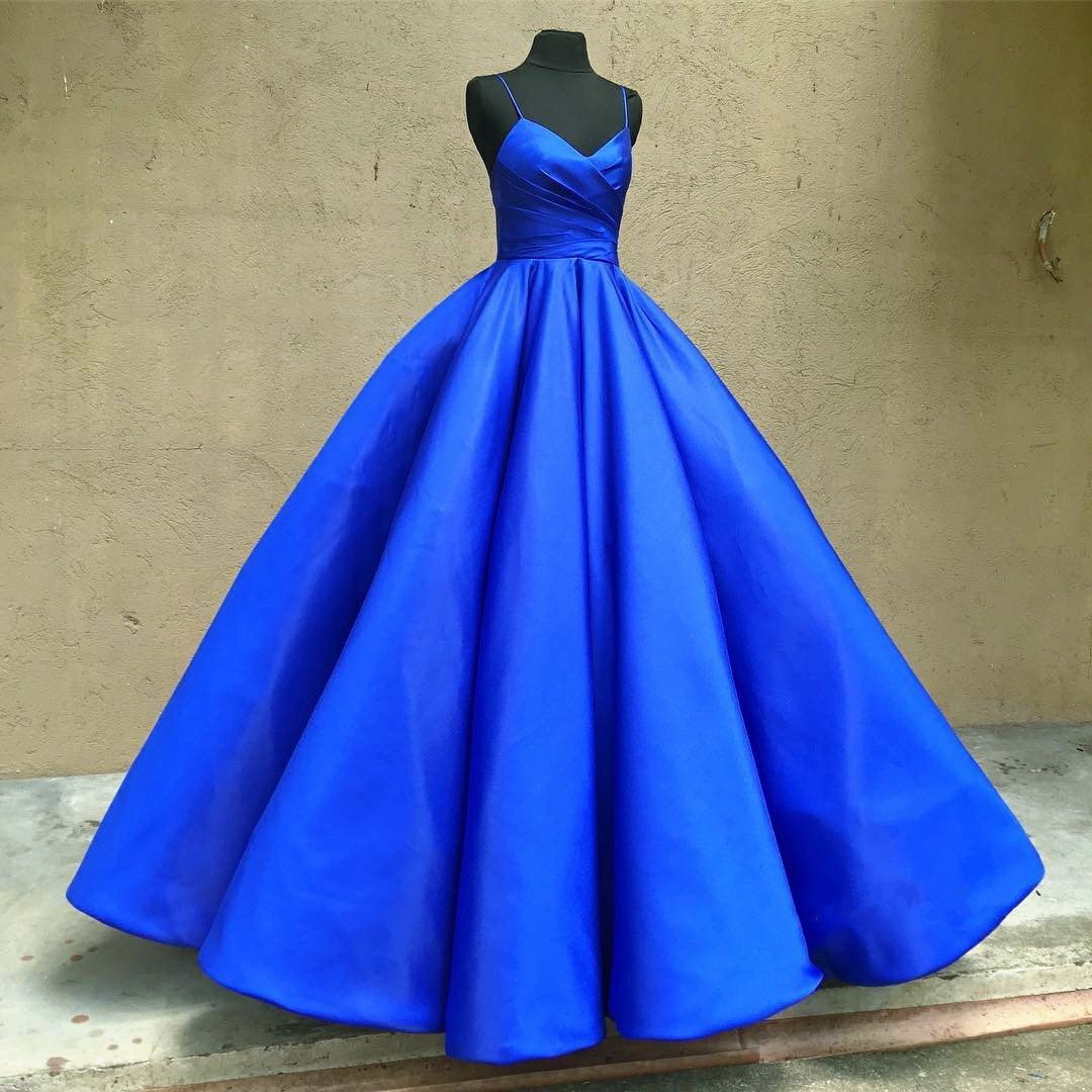 Royal Blue Ball Gown,blue Prom Dress,spoaghetti Straps Evening Dress,v-neck Party Gown,custom Made