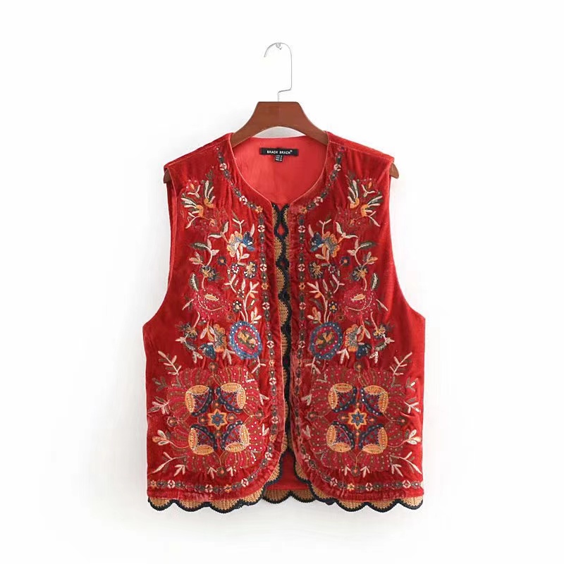 Autumn And Winter Velvet Embroidered Women's Vests Ethnic Style Vest